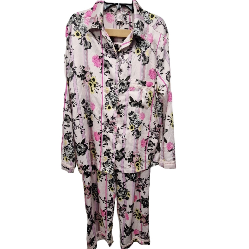 Victoria Secret Satin Floral Stripe 2 Piece Pajamas